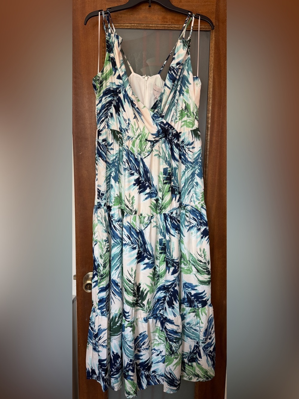 Adelyn Rae Nevina Ruffle Wrap Front Maxi  Tropical Leaf Print Large Dress NWT